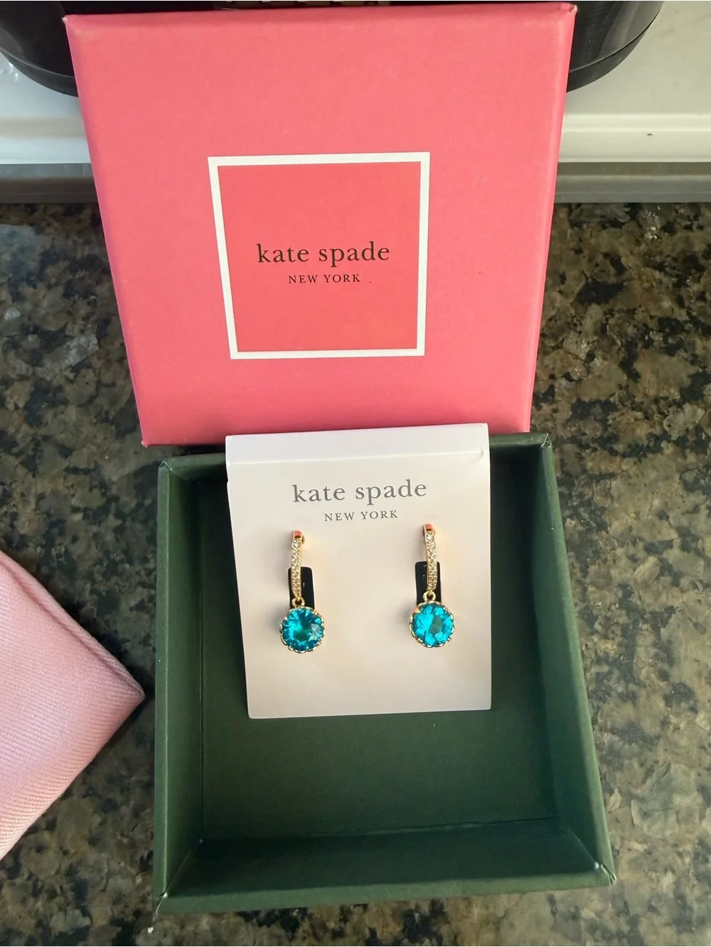 Kate Spade Gold Hoop Earrings with Aquamarine Stones